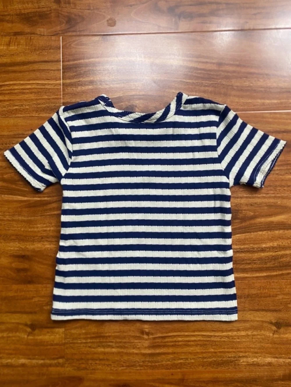 NWOT New Hanna Andersson Girls Navy Cream Stripe Pointelle T-Shirt Size 6/7